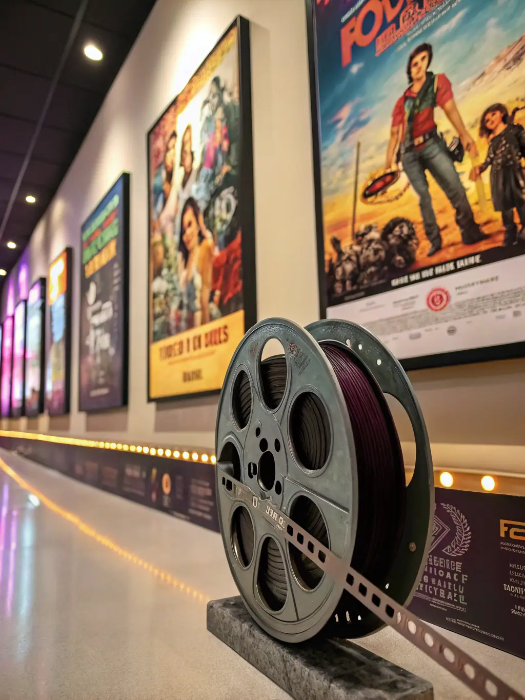 A vibrant exhibition showcasing classic film posters and memorabilia, attracting a diverse audience of film lovers.