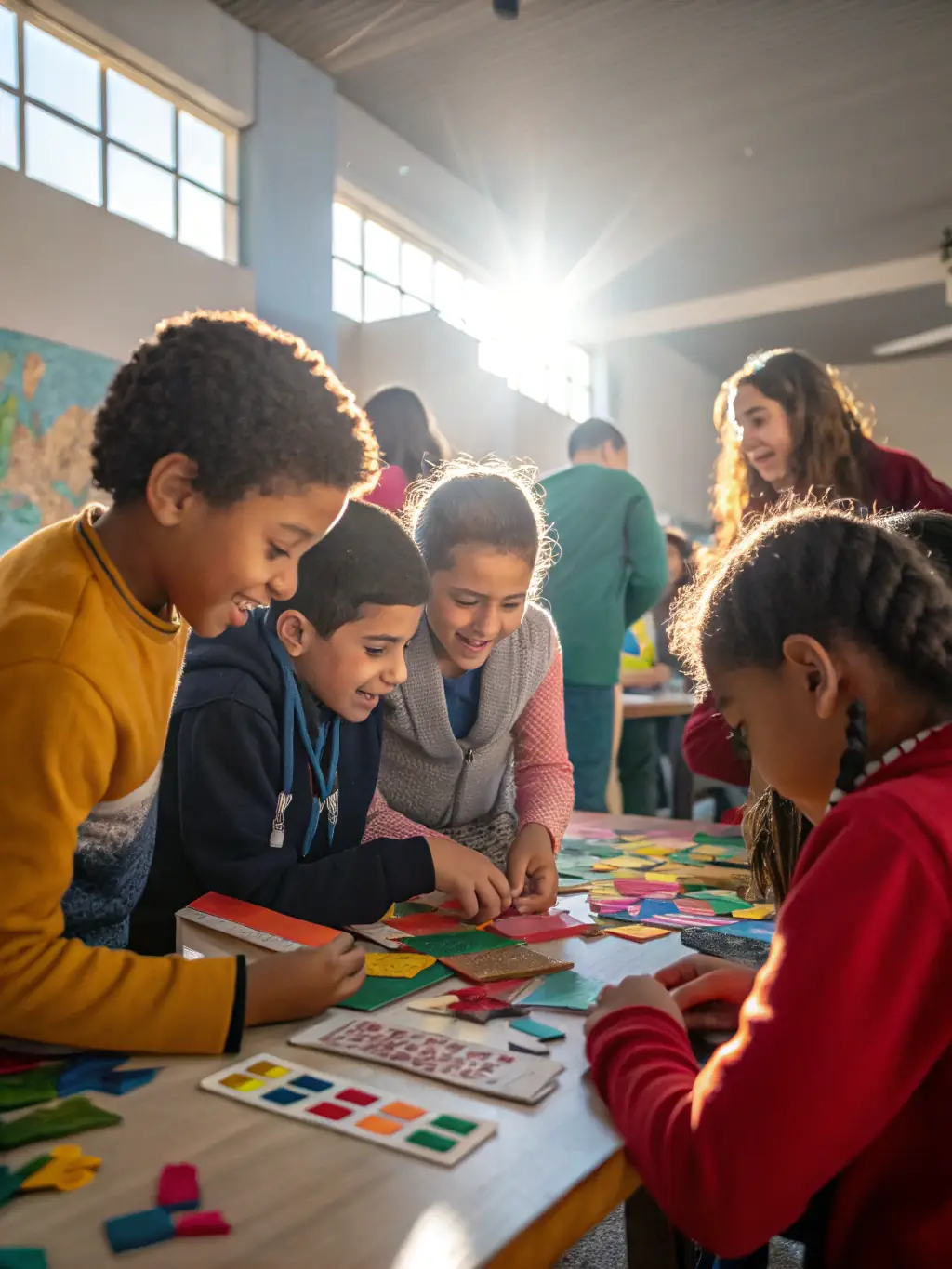 A photograph showcasing an educational event for children, where they are learning about the history of cinema through interactive exhibits and demonstrations at MON CHER PATRIMOINE.