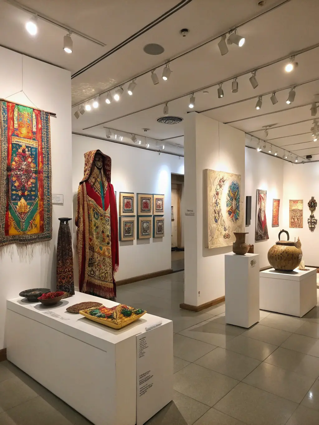 A photograph of a curated exhibition showcasing rare film posters, vintage cameras, and other cinematic artifacts. The display is professionally designed and informative.