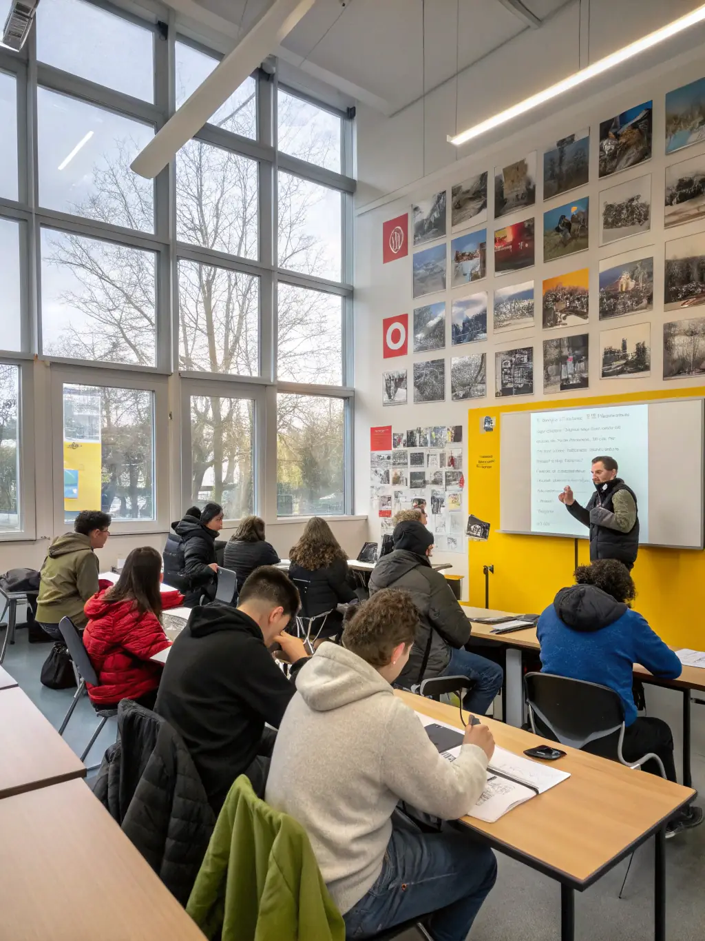 A photo capturing an educational session for children, where they are learning about the basics of filmmaking using vintage cameras and equipment. The scene is interactive and fun.